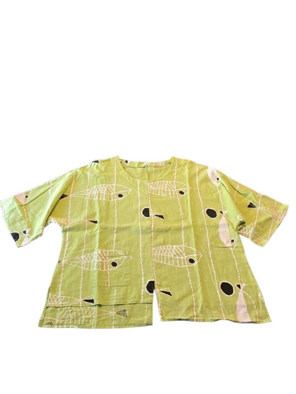 Green Fish Print Womens Top No BRAND 100% Cotton Size XXL i43